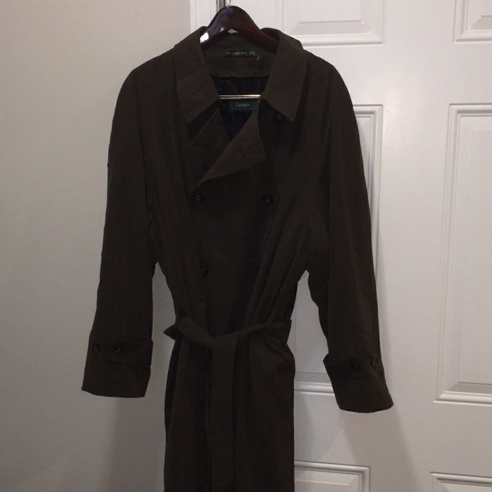 Mens Lauren Ralph Lauren Lined Microfibre Trenchcoat 46 R Olive Greenish Brown L